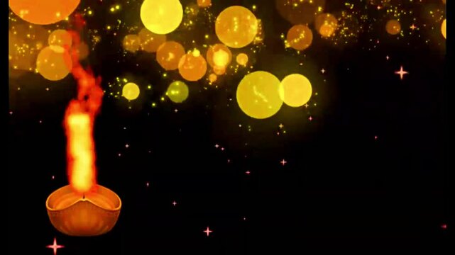 Oil lamps burning in three different ways on a Black background: diwali celebration, festival of lights, Karthika Deepa Festival.