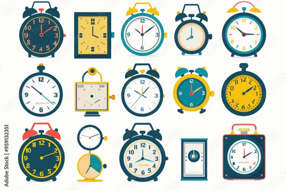 Aufkleber A collection of different clocks displayed on a white background