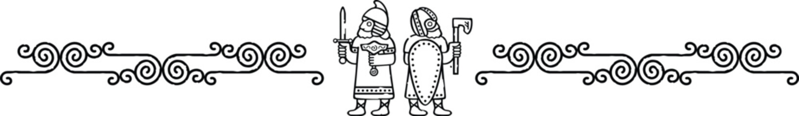 Celtic Curved Lines Border, Header, Footer - Viking Warriors