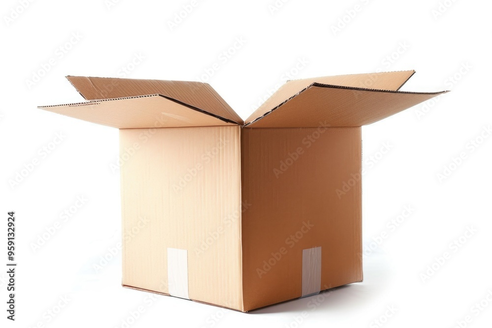 Poster a single open cardboard box on a white surface