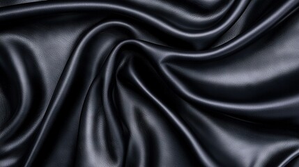   A detailed picture of a black fabric featuring a wavy, pleated pattern centered in the frame
