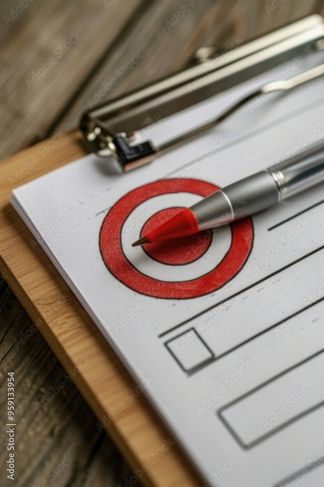 Sticker A pen and a checklist on a clipboard, commonly used in office settings