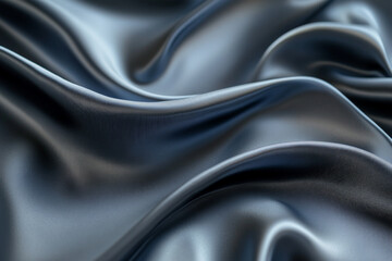 An abstract background showcasing 3D wave-like silk fabric in gradient hues of charcoal to silver. The fabric has a sleek, contemporary look with smooth, flowing lines.