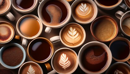 so many cups of coffees with dark background