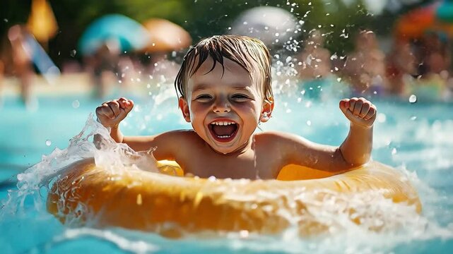 Adorable kid frolicking in a water park