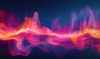 Obraz premium Abstract digital art with pink and orange wavy lines on a dark blue background