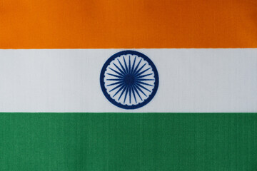 India fabric flag background. National flag of India on canvas texture.