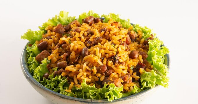 Baiao de dois a brazilian food with beans, rice, meat and rennet cheese, typical northeastern food

