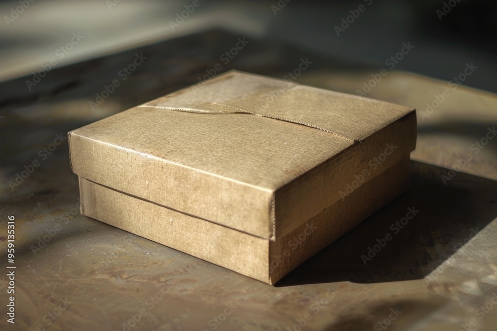 Poster a brown box placed on a table with a flat surface