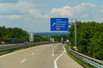 Traveling along the scenic highway towards Aalen and Nordlingen in sunny weather with expansive greenery lining the road