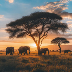 Fototapeta premium elephants in the savannah
