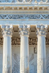 Naklejka premium A close-up view of a building with columns and a clock, suitable for architectural or cityscape use
