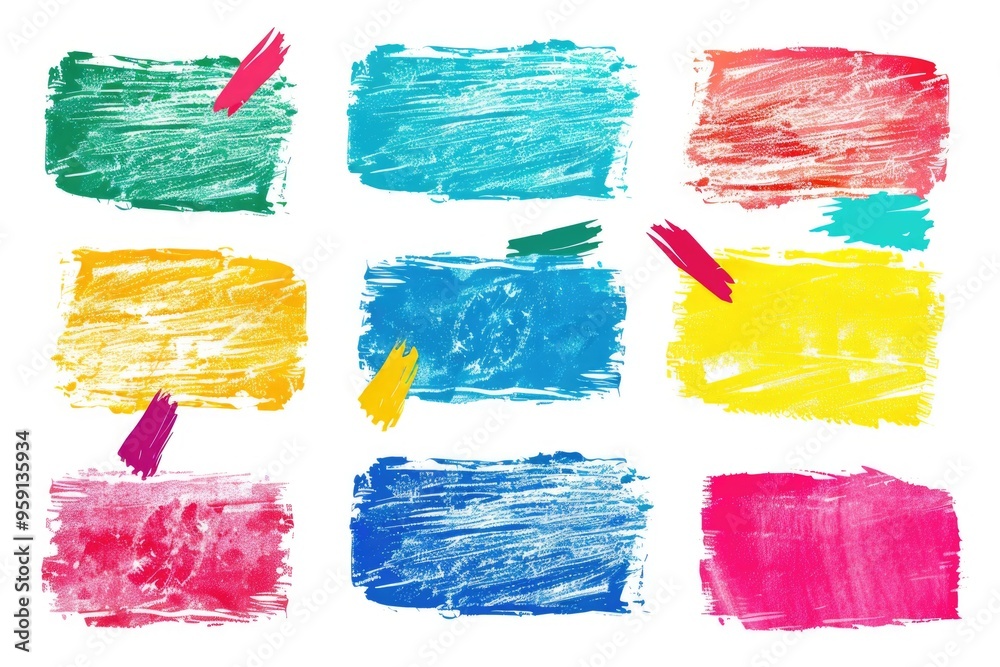 Poster six different colored brush strokes on a background