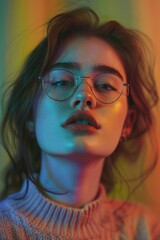 Fototapeta premium A person wearing glasses and a sweater, great for illustrations or office scenes