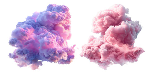 Pink cloud isolated on transparent background, set of