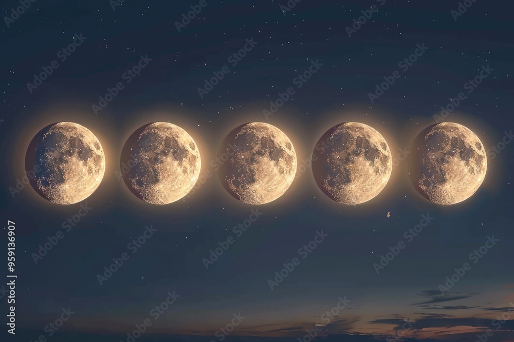 Poster a clear view of the lunar cycle in the night sky with eight distinct phases