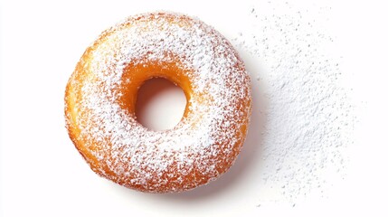 Sweet tasty glazed donut decorated with coconut powder isolated on white