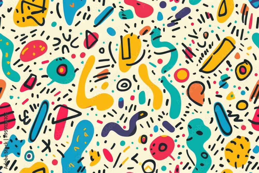 Aufkleber colorful design with various shapes and objects on a clean white background, suitable for decoration