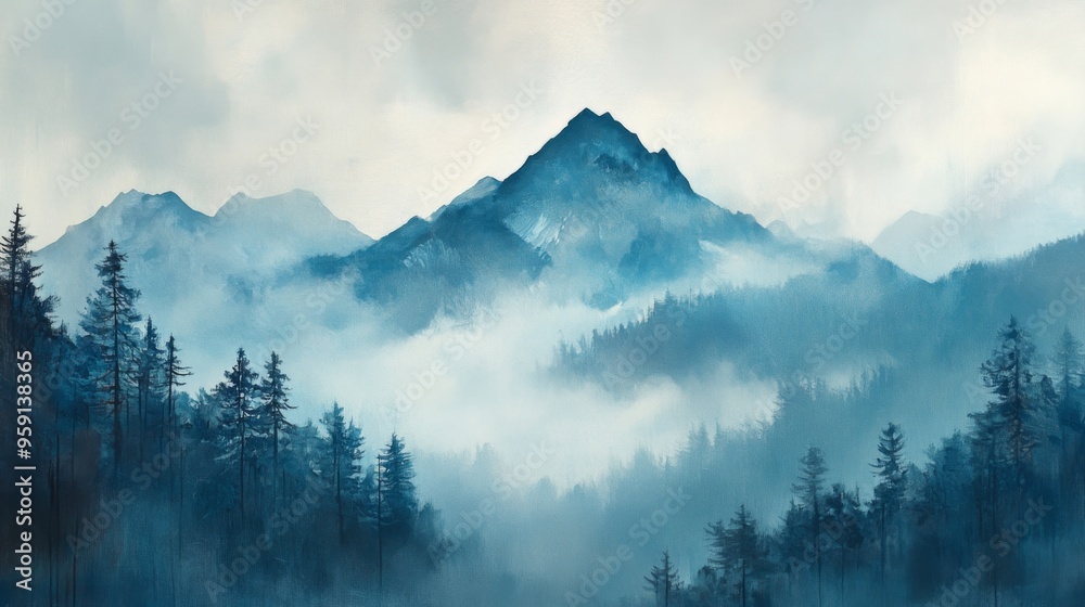 Wall mural Mystical Misty Mountain Landscape