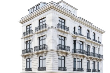 Fototapeta premium A high-rise building with balconies on its rooftop, perfect for architectural or urban landscape images