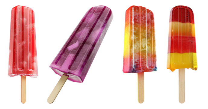Popsicle isolated on transparent background, set of