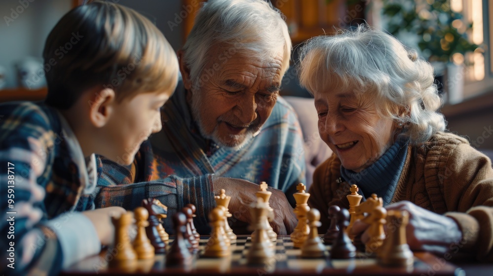 Poster Couple engaged in a game of strategy and intellect, perfect for representing competition or intellectual pursuits