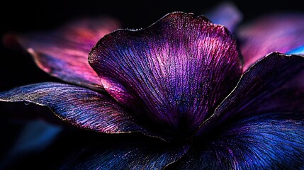   A close-up of a purple flower with a blue center and a purple center in its center