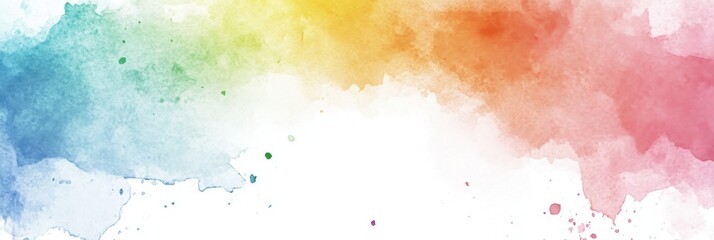 Fototapeta premium Watercolor rainbow pastel background with a framed banner with white space in the middle for text Generative AI