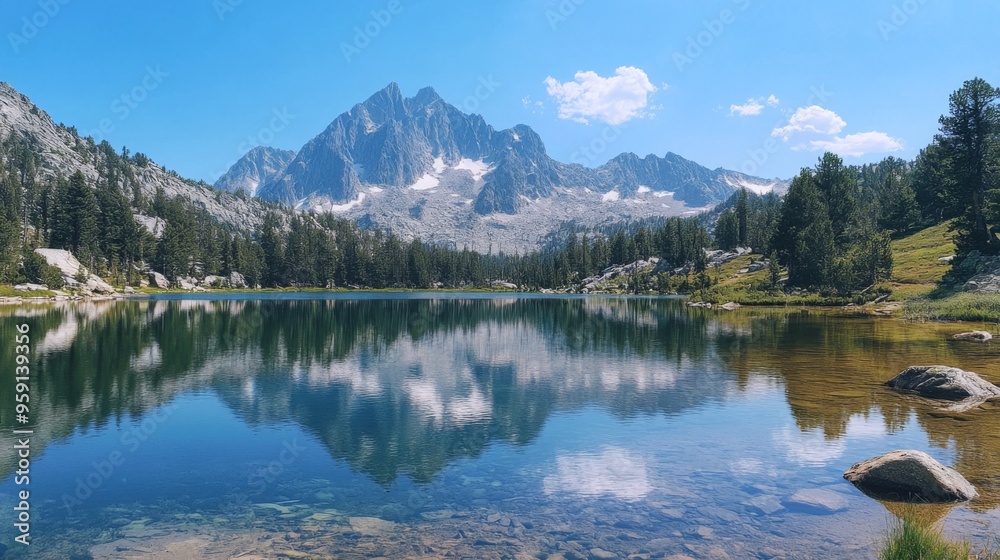 Poster Stunning Mountain Lake with Reflections in Nature