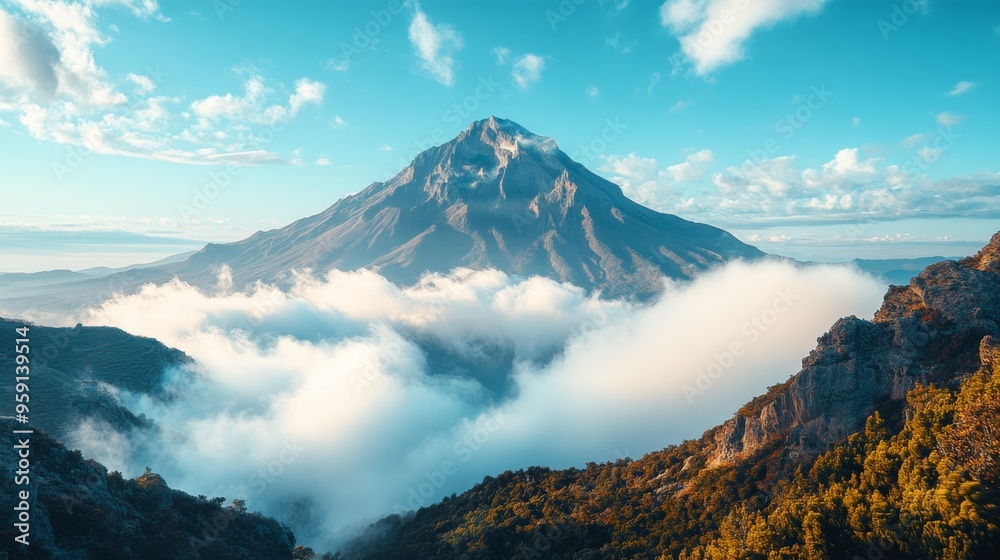 Wall mural Majestic Mountain Peak with Clouds