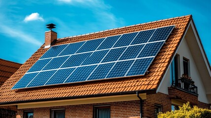 Fototapeta premium Solar Panels on Red Roof House