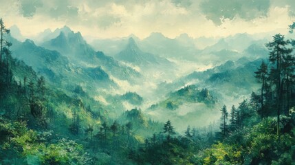 Obraz premium Mountain Landscape Painting