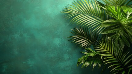 Tropical Green Background with Lush Palm Leaves