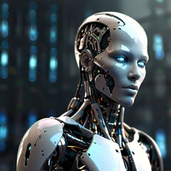 Futuristic humanoid robot ai assistant isolated with no background