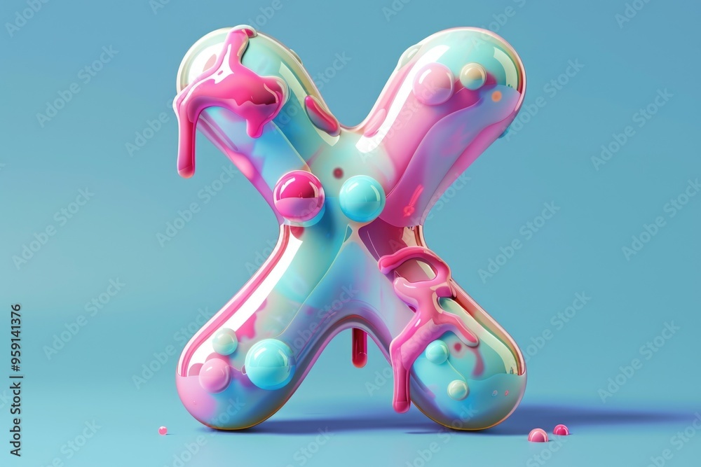 Sticker A stylized letter X made up of pink and blue shapes on a bright blue background