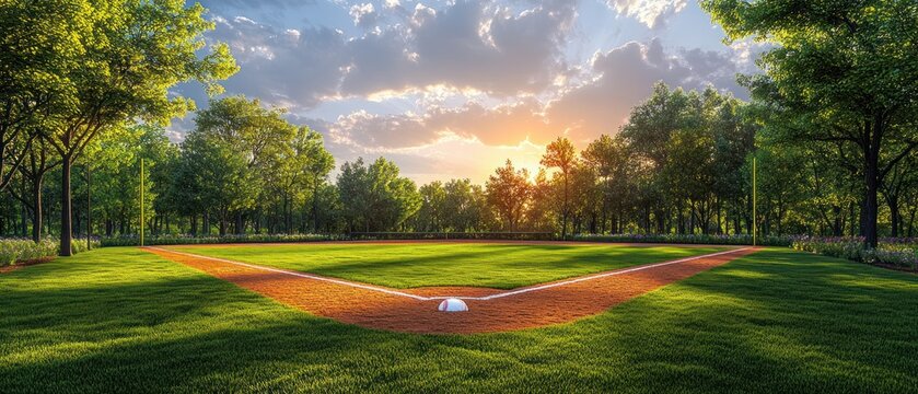 Baseball Field at Sunset in a Forest Setting
