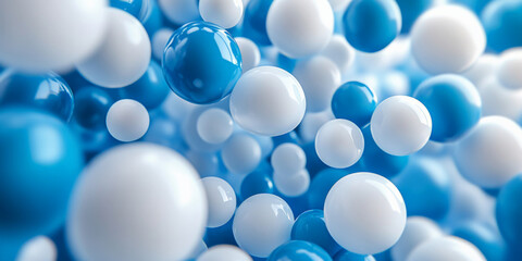 A 3D abstract business background with floating, dynamic spheres in shades of blue and white. The spheres are arranged in a pattern that suggests motion and connectivity.