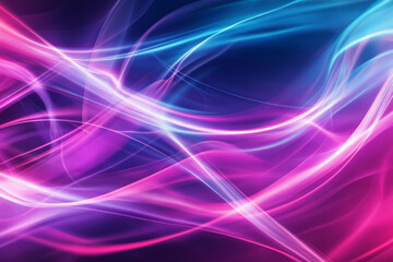 Obraz premium A modern, abstract background with glowing light lines in varying shades of purple and blue. The lines flow effortlessly, creating a sense of depth and movement.