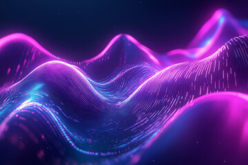Naklejka premium A futuristic abstract scene with luminous, flowing lines and holographic effects in purple and cyan. The background has a sleek, modern look with a dynamic sense of motion.