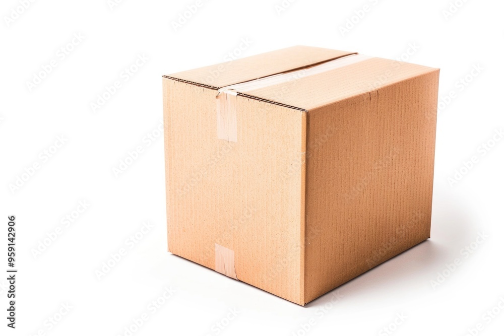 Poster a simple cardboard box sitting on a plain white surface