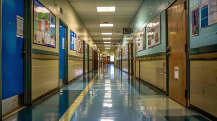 A school hallway with motivational posters on the walls.
