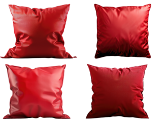Red pillow isolated on transparent background, set of