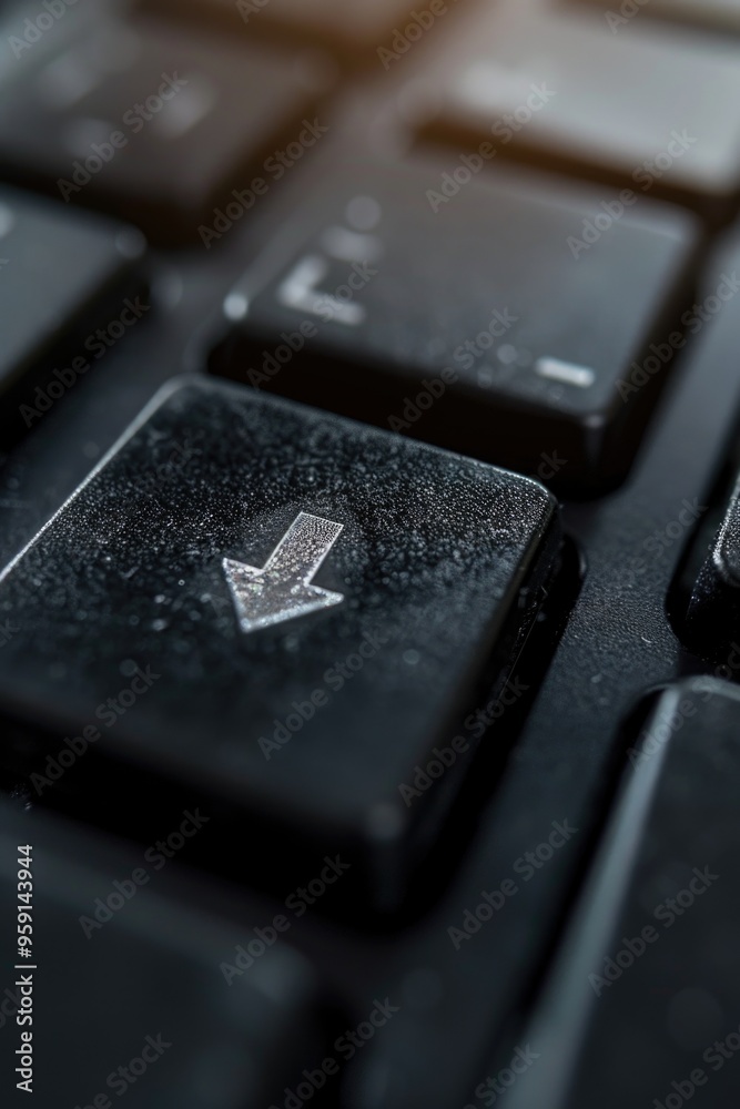 Fototapete Close-up shot of a computer keyboard with an arrow key highlighted
