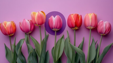 Naklejka premium Tulip Flowers on Purple Background