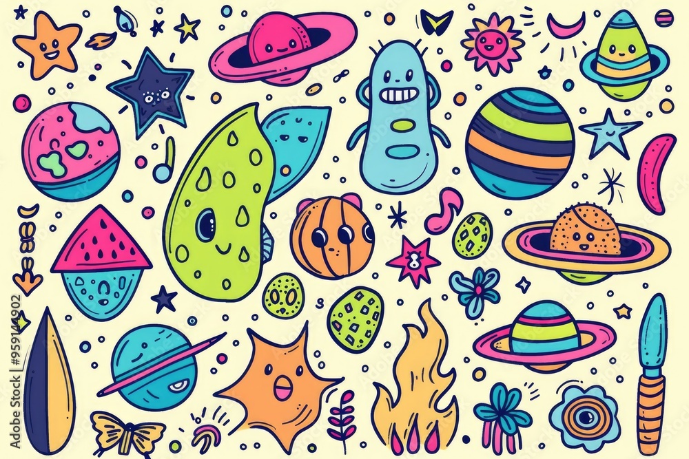 Poster a collection of colorful objects against a white background, great for illustration and design needs