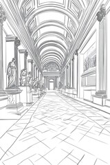 Line art illustration of a renowned museum collection