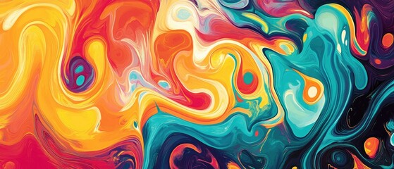 Vibrant abstract illustration featuring a psychedelic swirl pattern in a range of captivating colors