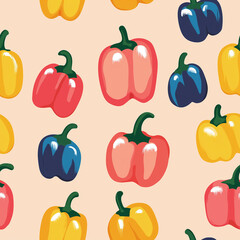 Bell pepper flat design seamless pattern on pastel background