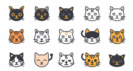 Cat flat icon, minimal kitten symbol, kitty sign isolated, pet pictogram, cat set on white