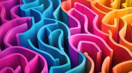 Obraz premium Abstract maze made of folded paper in vibrant colors, set against a white background, creating a dynamic 3D rendering